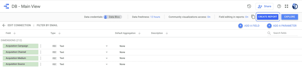 Create a report using new data srouce - Data Bloo
