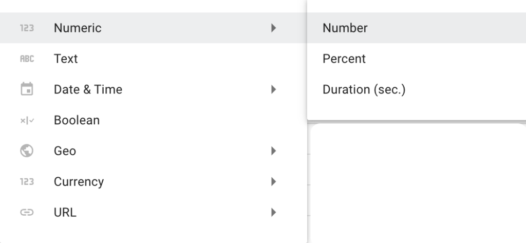 Data Studio Dimension Metric Type