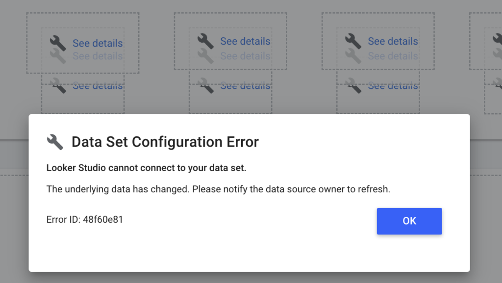 Data Set Configuration Error - The Underlying Data Has Changed Looker Studio - Data Bloo
