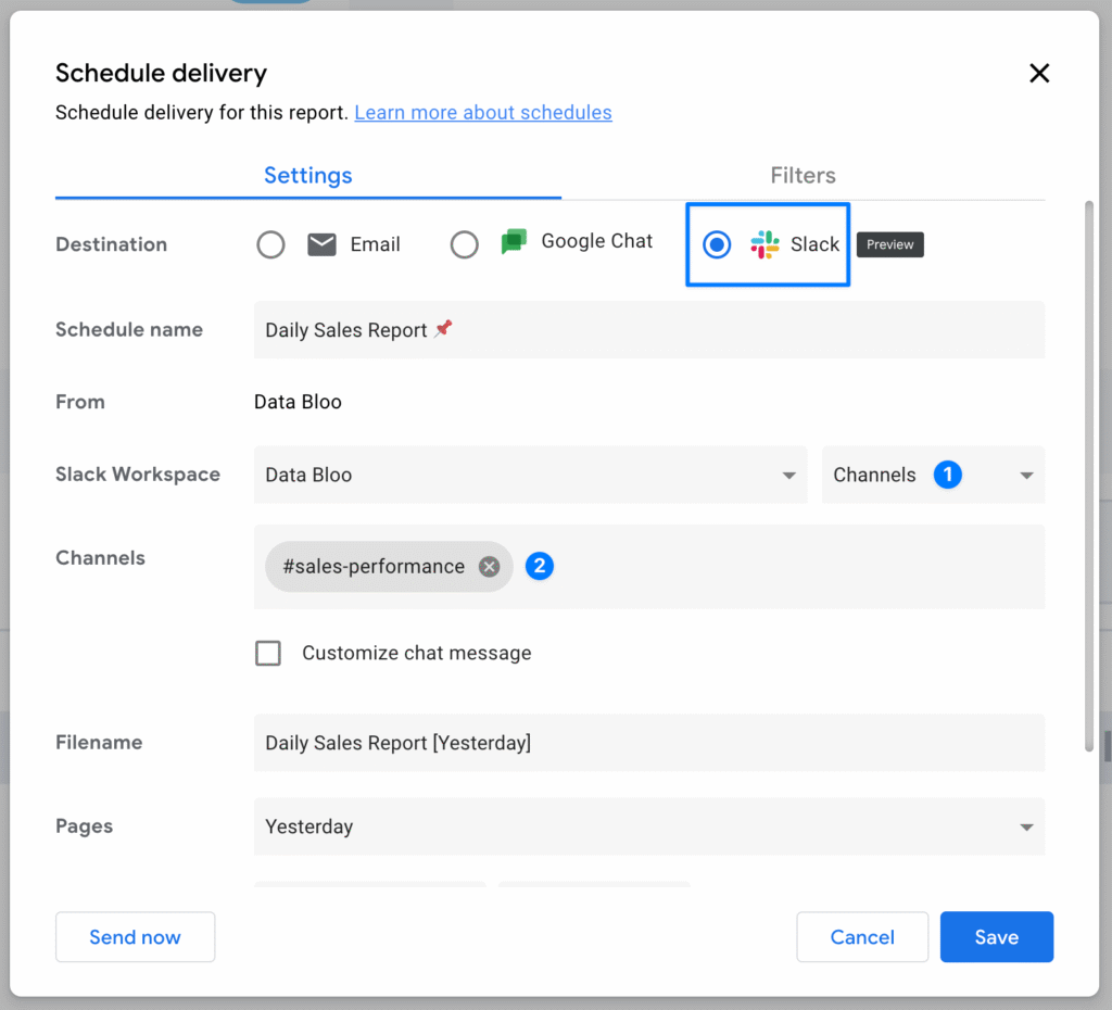 Scheduling Looker Studio report delivery to Slack - Data Bloo