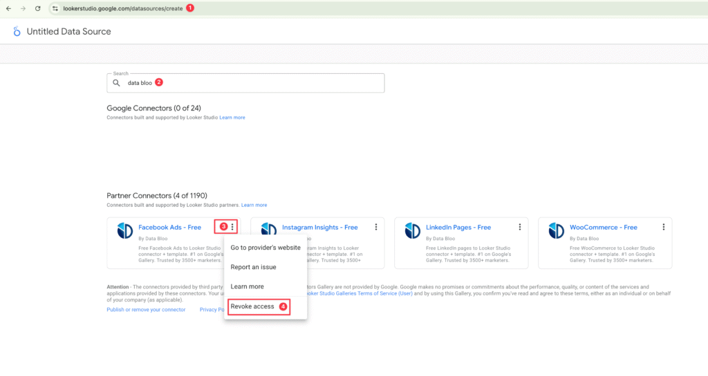 Revoke Access Looker Studio Connector - Data Bloo